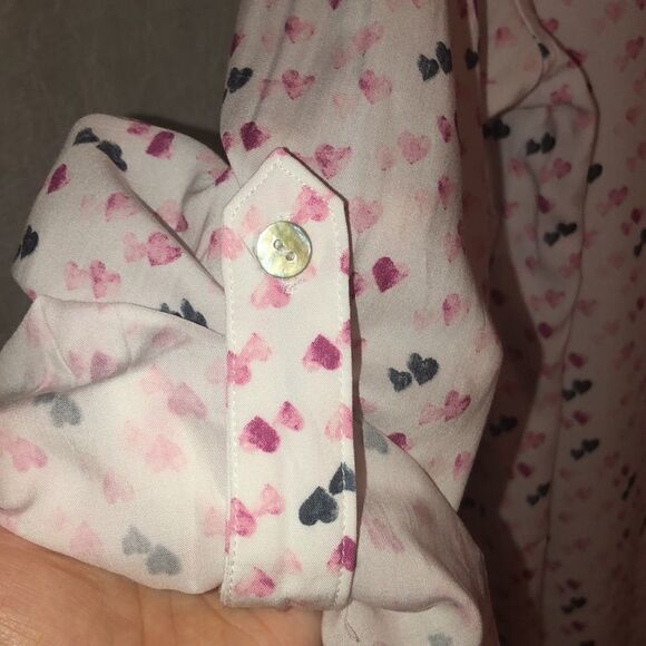 J&D XL Romantic Heart Print White Pink Gray High Low Blouse - Picture 8 of 12